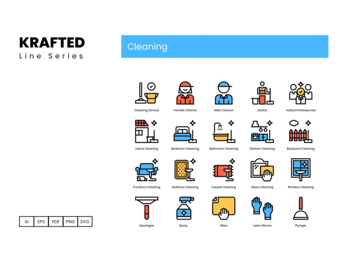 60 Cleaning Icons - Krafted Line Series