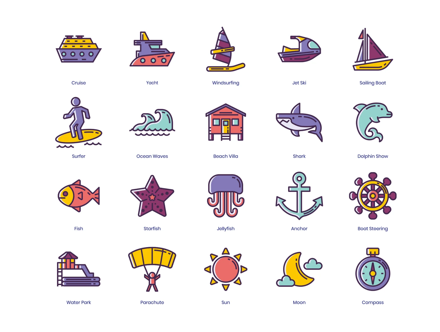 96 Travel Icons - Lilac Series