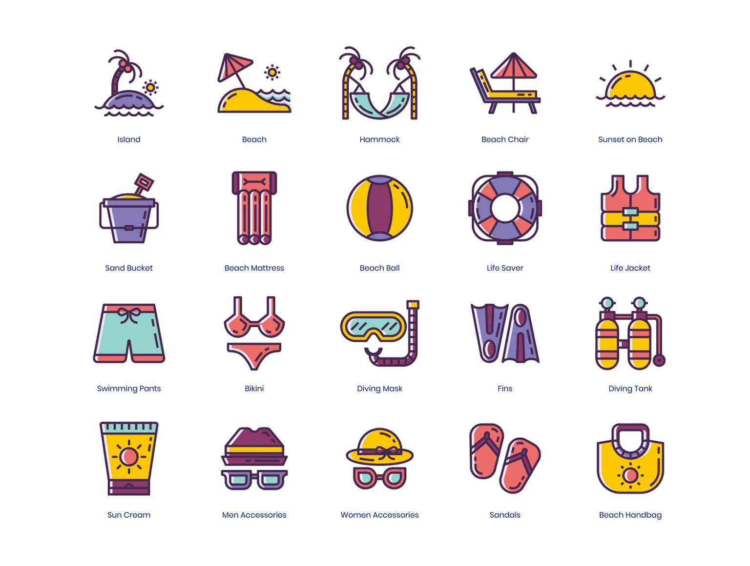96 Travel Icons - Lilac Series