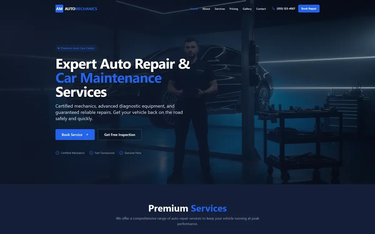 Car Mechanic AI Studio Website Template for GoHighLevel