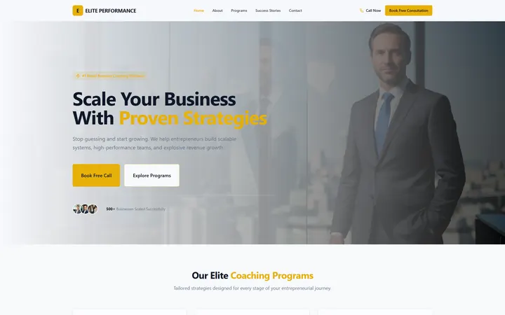 Business Coaching GoHighLevel AI Studio website template design 1 home page