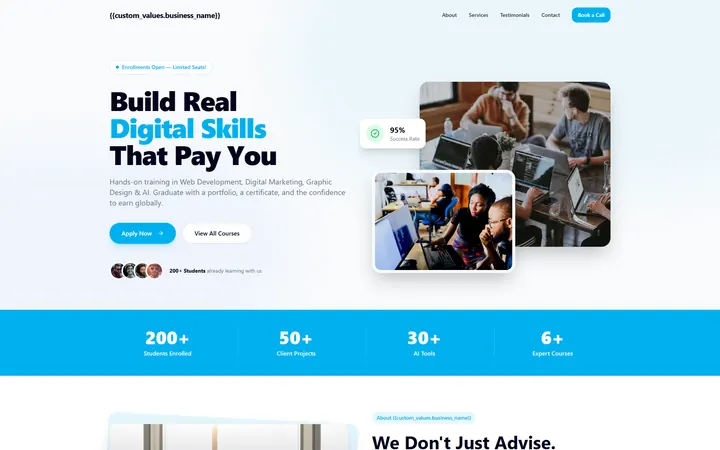 Business Coaching GoHighLevel AI Studio website template design 2 home page