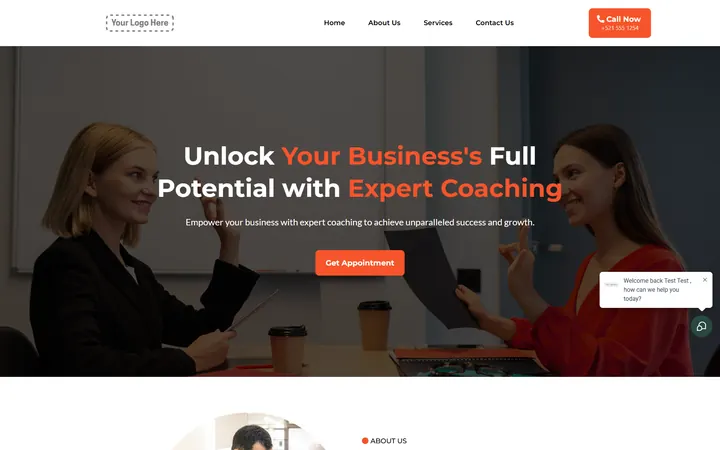 Business Coaching GoHighLevel funnel version 2 home page design