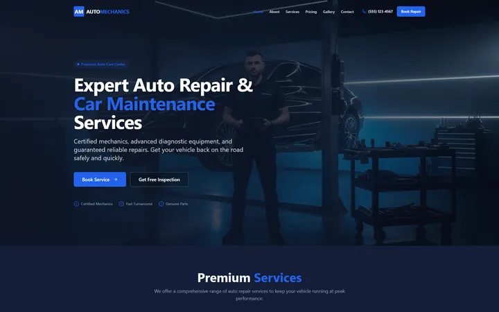 Auto Repair GoHighLevel AI Studio website template design 1 home page