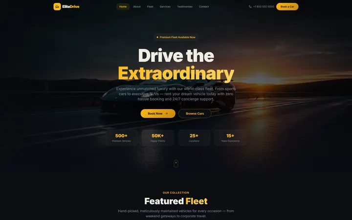 Car Rental GoHighLevel AI Studio website template design 2 home page