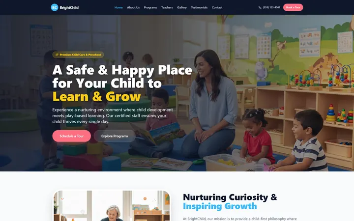 Childcare GoHighLevel AI Studio website template design 1 home page