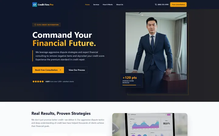 Credit Repair GoHighLevel AI Studio website template design 1 home page