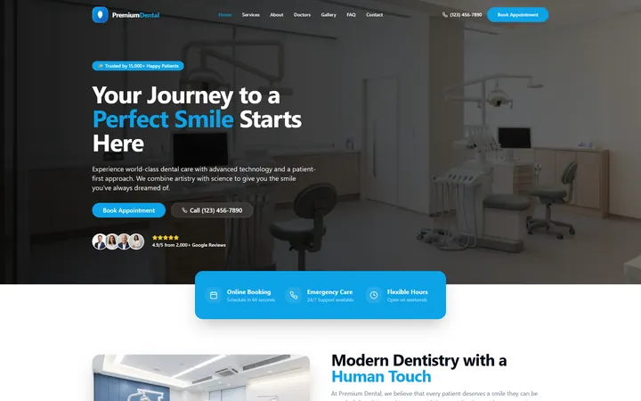 Dental GoHighLevel AI Studio website template design 1 home page