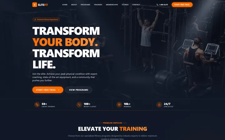 Gym & Fitness GoHighLevel AI Studio website template design 1 home page