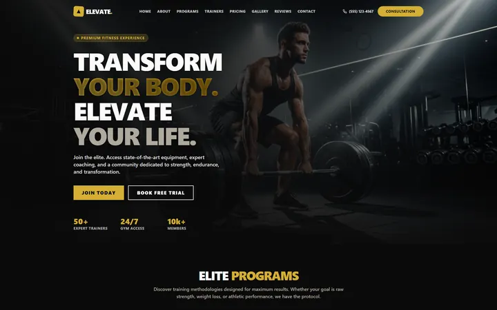 Gym & Fitness GoHighLevel AI Studio website template design 2 home page