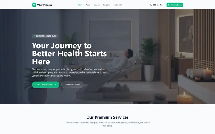 Health & Wellness GoHighLevel AI Studio website template design 1 home page
