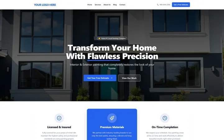 House Painting GoHighLevel AI Studio website template design 2 home page