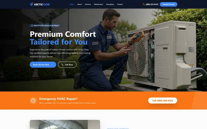 HVAC GoHighLevel AI Studio website template design 1 home page