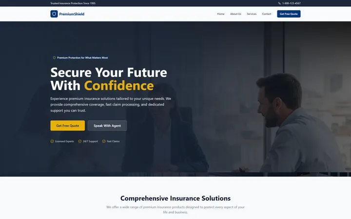 Insurance GoHighLevel AI Studio website template design 1 home page
