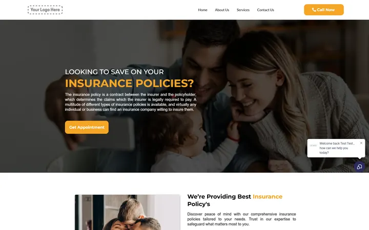 Insurance GoHighLevel funnel version 1 home page design