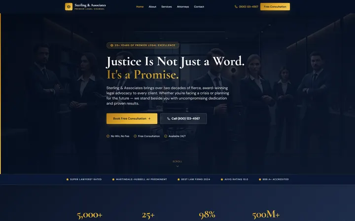 Legal GoHighLevel AI Studio website template design 1 home page