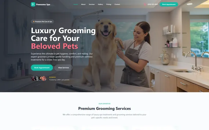 Pet Care GoHighLevel AI Studio website template design 1 home page