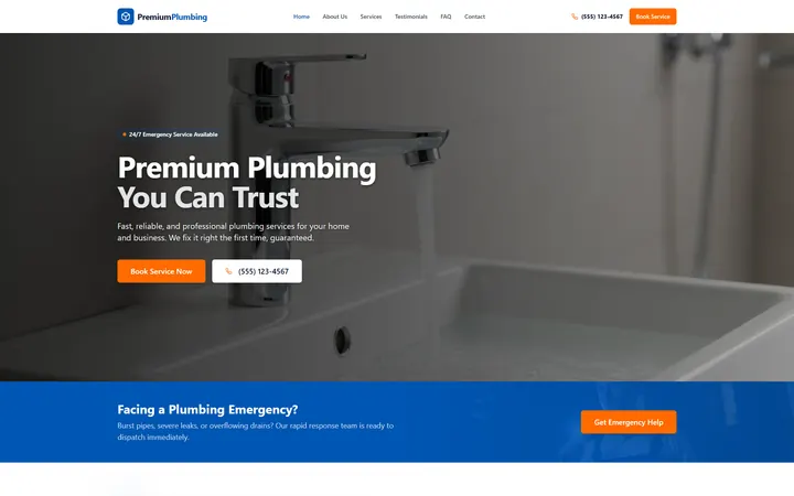 Plumbing GoHighLevel AI Studio website template design 1 home page