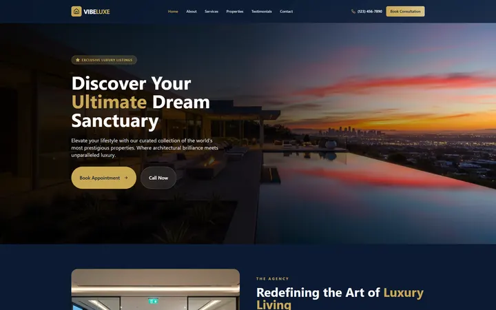Real Estate GoHighLevel AI Studio website template design 1 home page