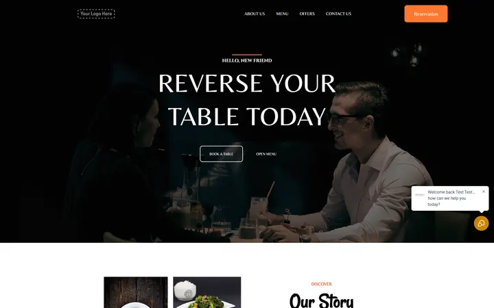 Restaurant GoHighLevel funnel version 1 home page design