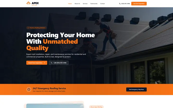 Roofing GoHighLevel AI Studio website template design 1 home page