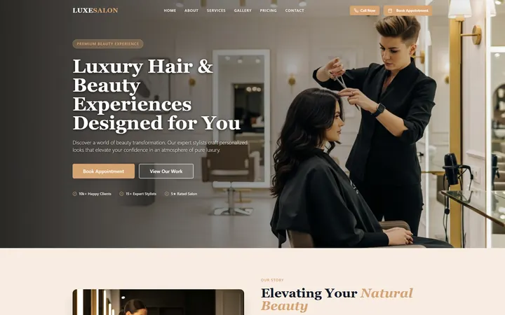 Salon & Barber GoHighLevel AI Studio website template design 1 home page