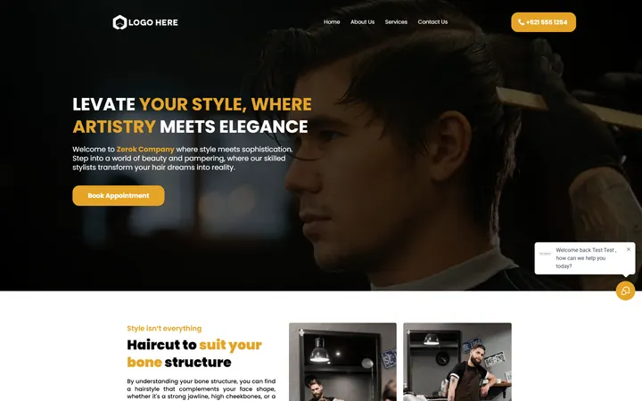 Salon & Barber GoHighLevel funnel version 1 home page design