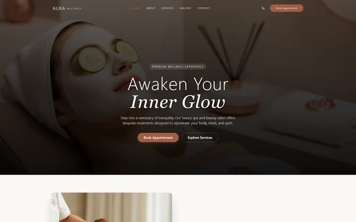 Spa & Wellness GoHighLevel AI Studio website template design 1 home page