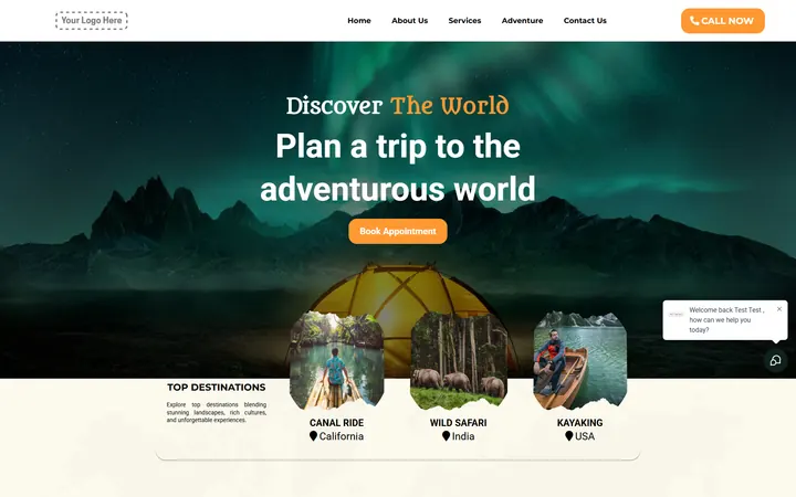Tourism GoHighLevel funnel version 1 home page design